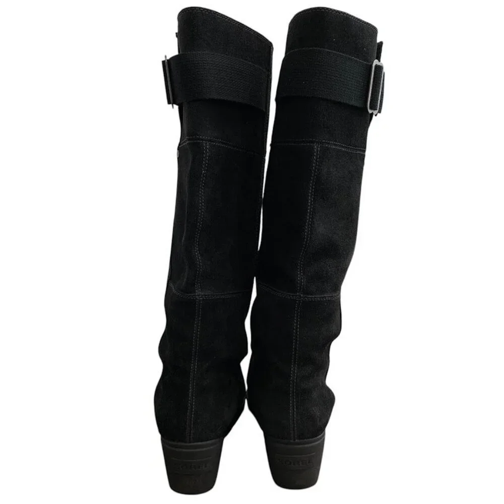 Sorel Tall Riding Winter Boots Black Suede Leather Size 10.5 Equestrian Chic - Picture 2 of 6
